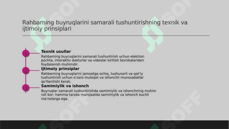 Rahbarning korsatmalari vijdonan bajarilishiga erishishning asosiy qoidalari 6