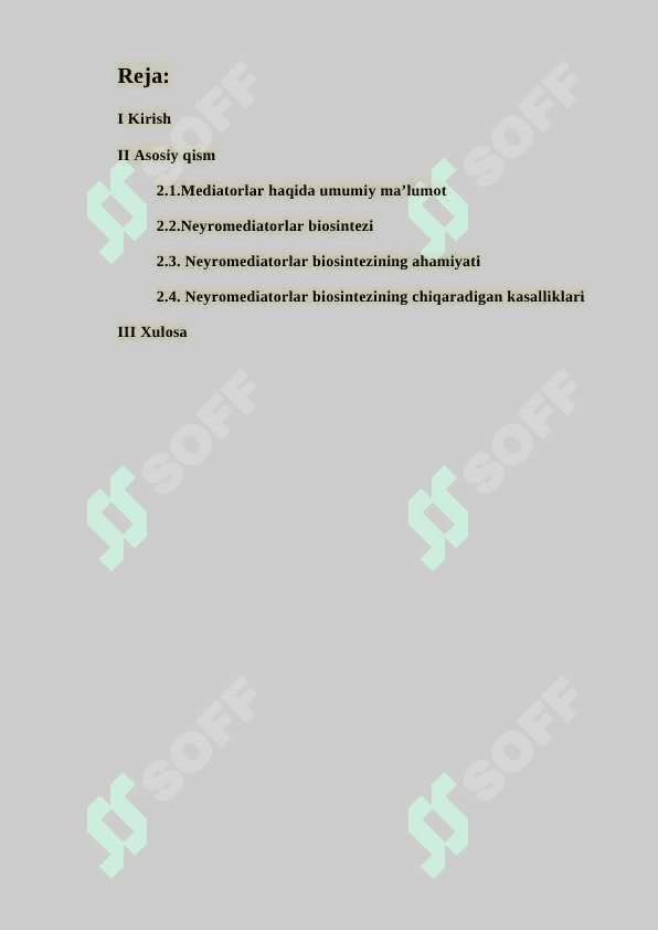 Neyromediatorlar biosintezi, ahamiyati va kasalliklari 2