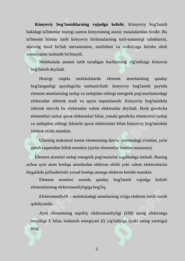 Kimyoviy bog'lanish va molekulalar tuzilishi 2