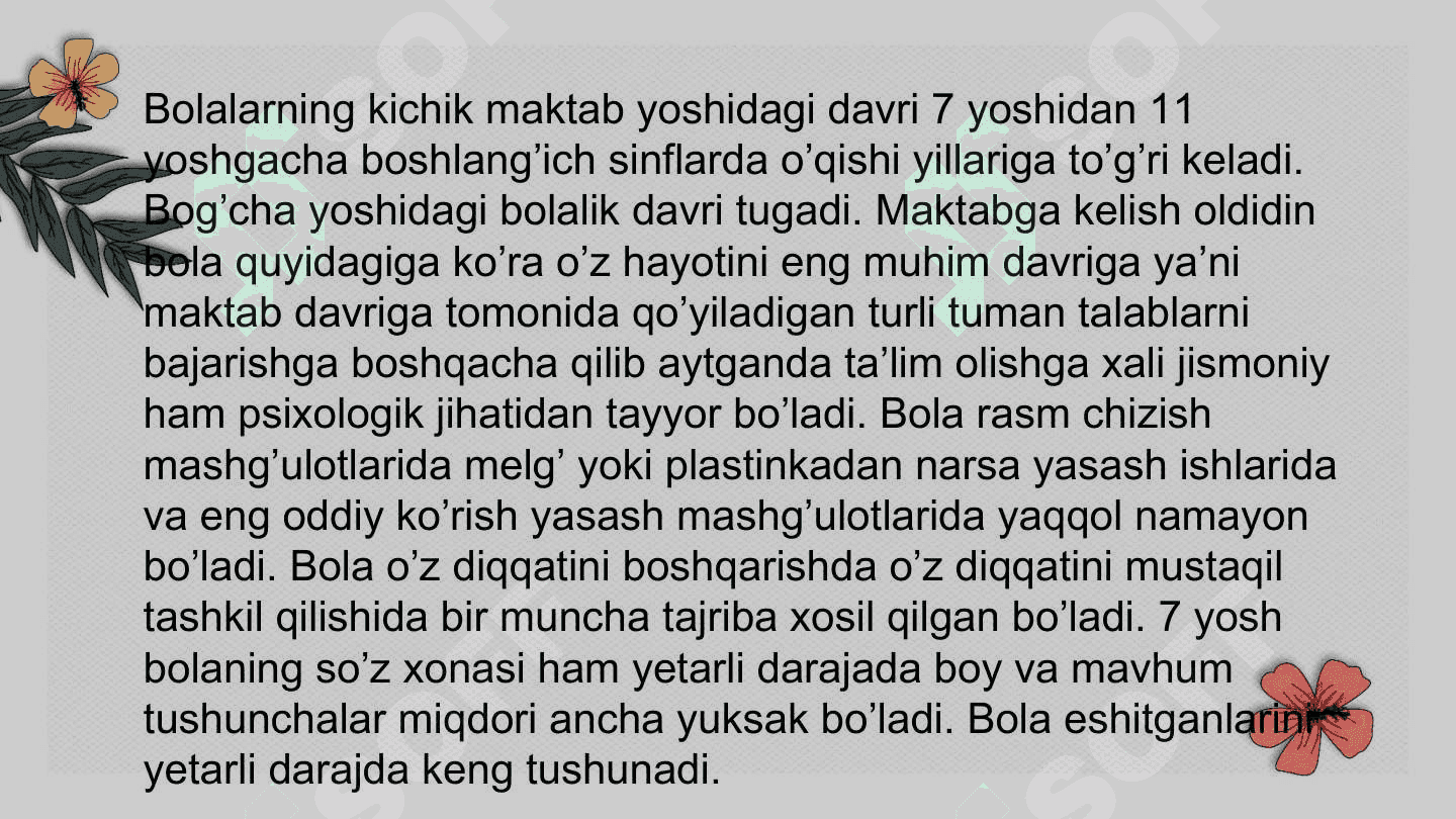 Kichik maktab yosh davri 2