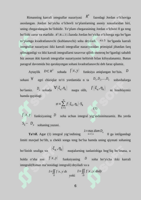 Jordan, Borel va Lebeg-stiltes o’lchovi va integrali 5