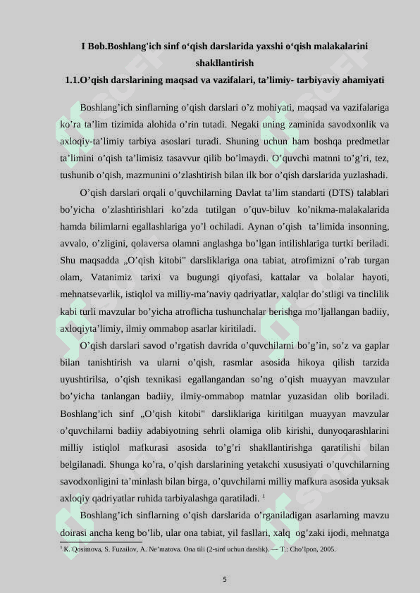 Boshlang'ich sinf o‘qish darslarida yaxshi o‘qish malakalarini shakllantirish metodikasi 5