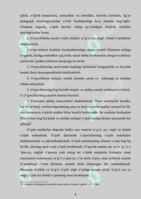 Boshlang'ich sinf o‘qish darslarida yaxshi o‘qish malakalarini shakllantirish metodikasi 8