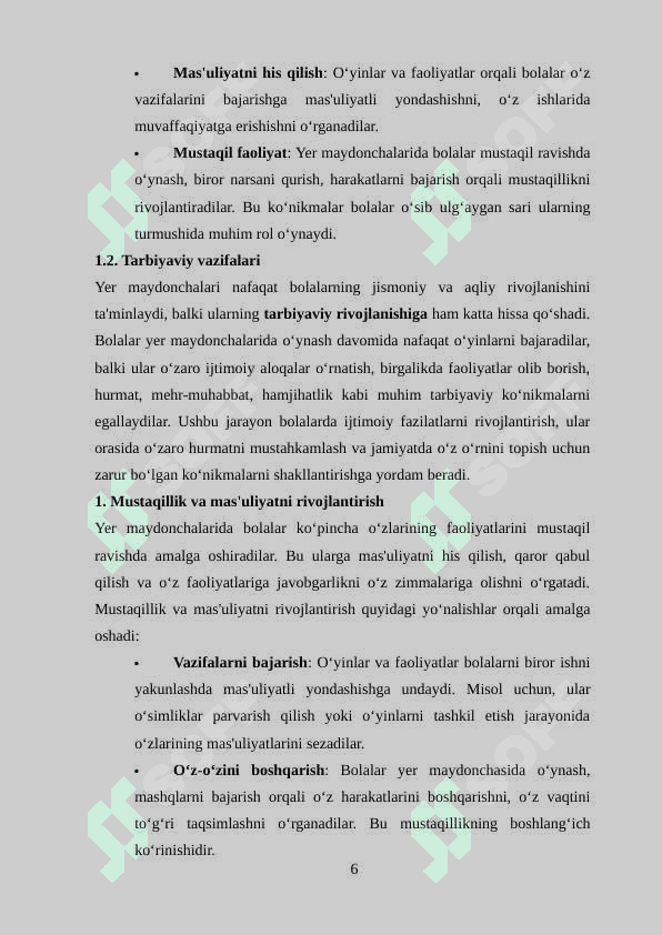 Yer maydonchasining ta`limiy va tarbiyaviy ahamiyati 6