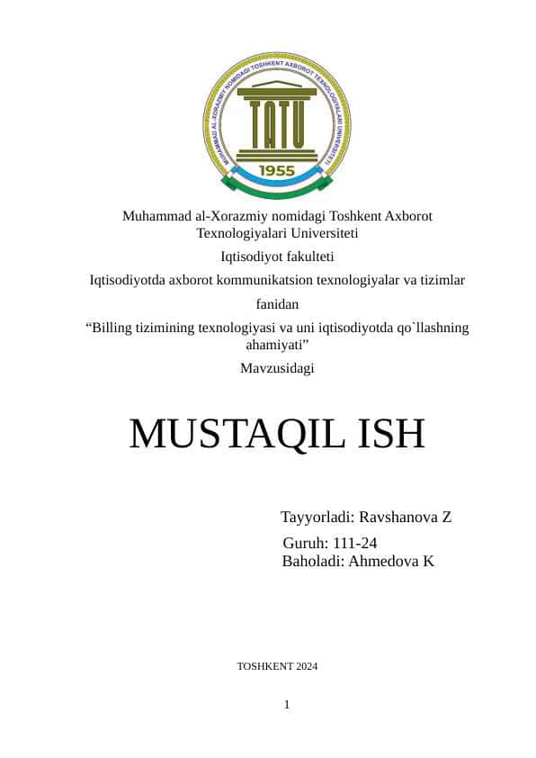 Billing tizimining texnologiyasi va uni iqtisodiyotda qo`llashning ahamiyati