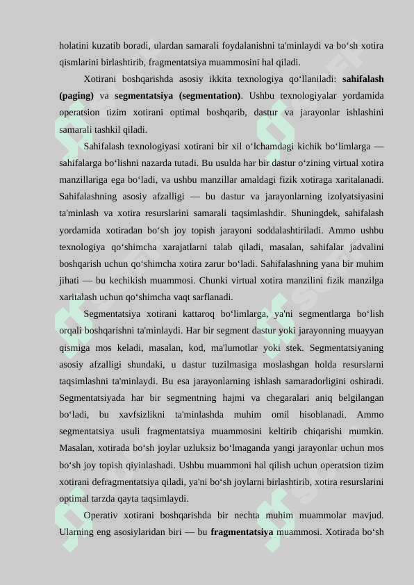 Operativ xotirani boshqarish sahifalash va segmentatsiya 3