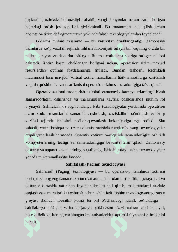 Operativ xotirani boshqarish sahifalash va segmentatsiya 4