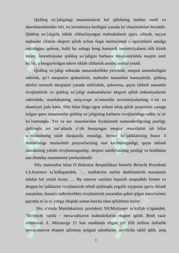 O’zbekistonda qishloq xo’jaligi mahsulotlarini yetishtirishning istiqbolli yo’nalishlari 7