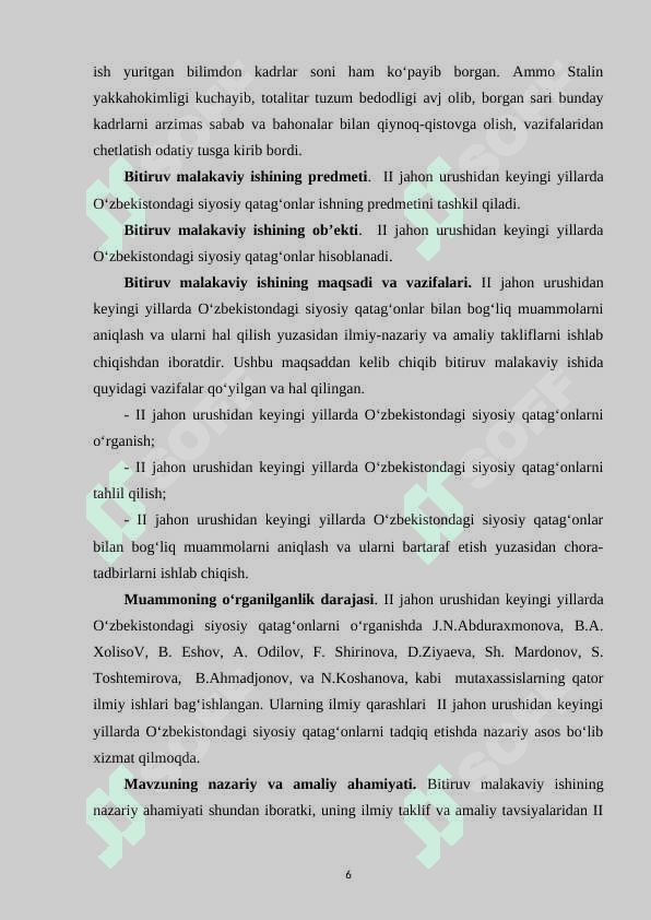 Ikkinchi jahon urushidan keyingi siyosiy qatag‘onlar (1946-1953) 6