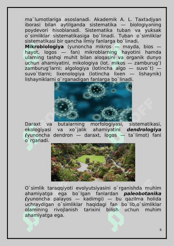 Flora va taksonomiya fanining rivojlanishida olimlarning hissasi. 8