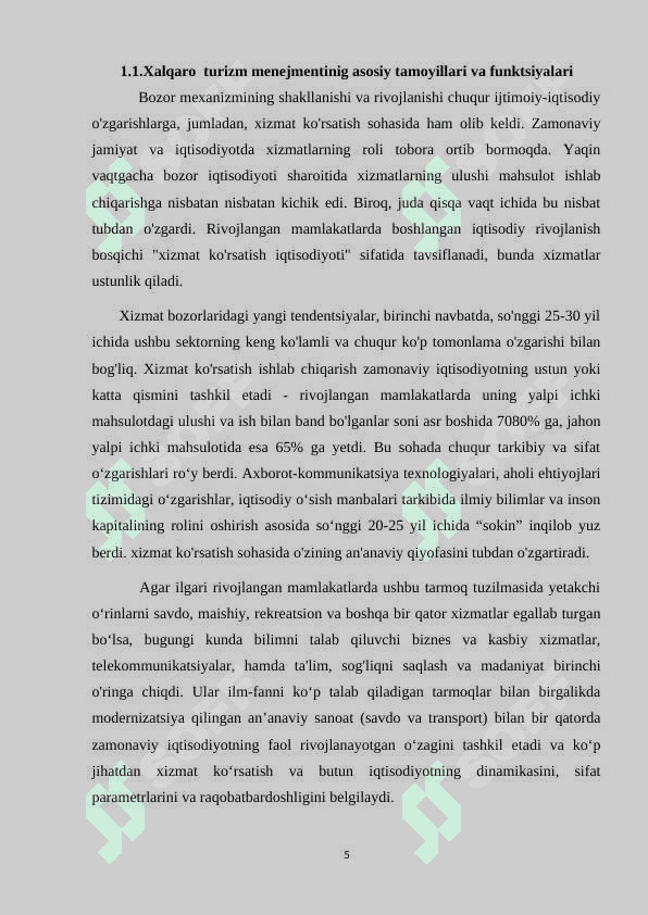 Xalqaro turizm menejmenti faniga kirish 5