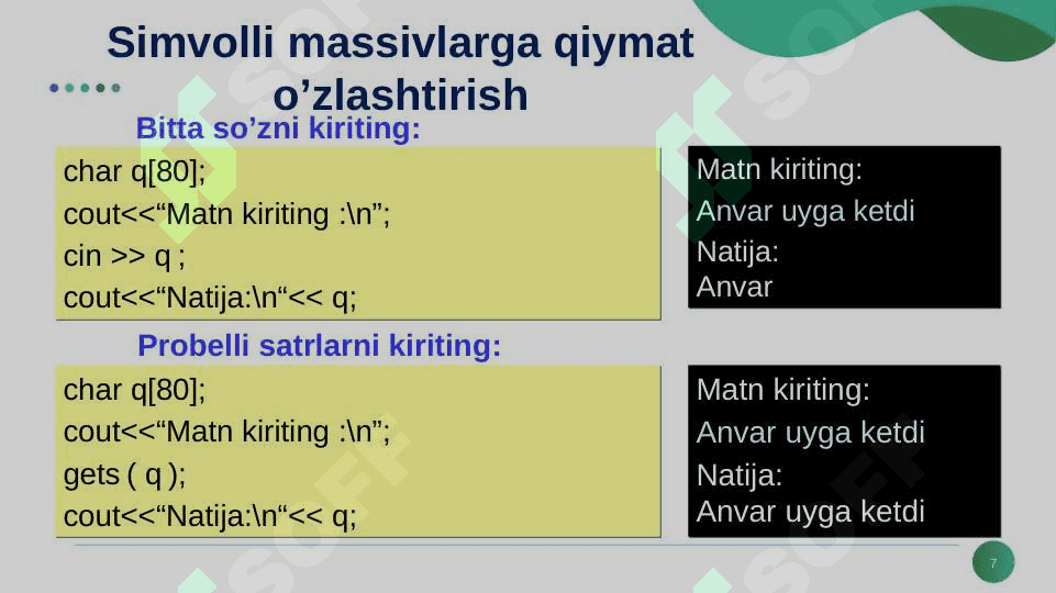 SATRLAR VA KENGAYTIRILGAN BELGILAR 7