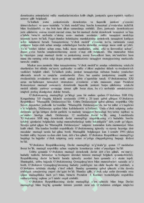 O’zbekiston tanlagan rivojlanish yo’li va uning ahamiyati 3