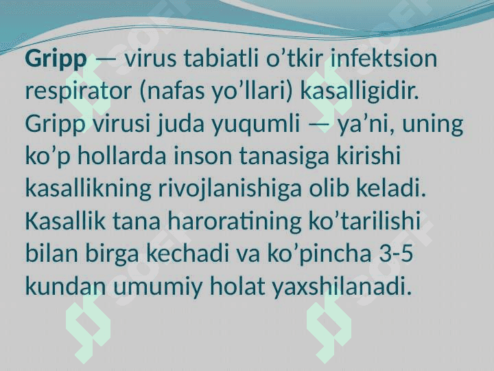 GRIPP KASALLIGI VA UNI DAVOLASH 2