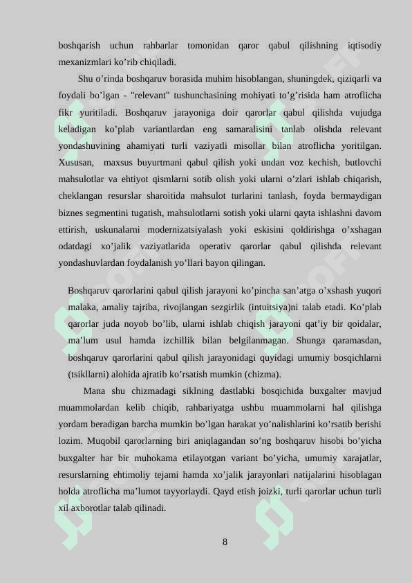 Bahoni shakllantirish bo'yicha qaror qabul qilish 8
