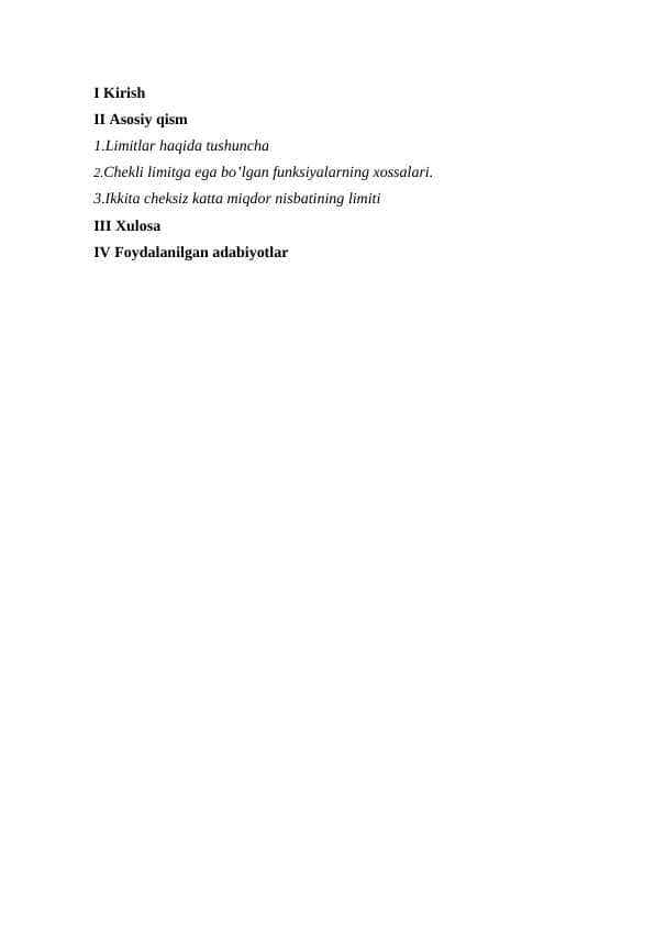 Ikkita cheksiz katta miqdor nisbatining limiti