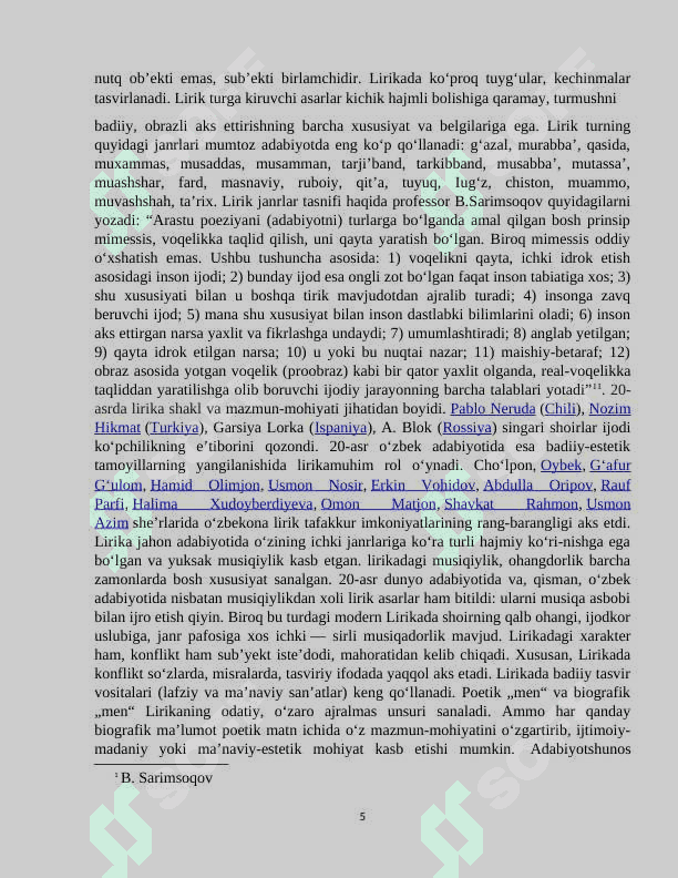 Lirik asarlarni janr xususiyatiga kòra  òrganish 5