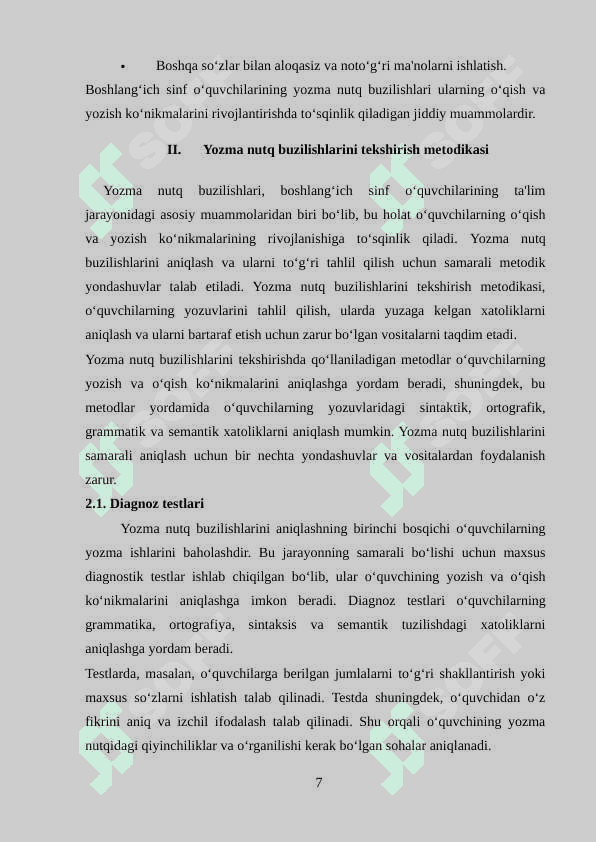 Boshlangʻich sinf oʻquvchilarining yozma nutq buzilishlarining tekshirish metodikasi 7