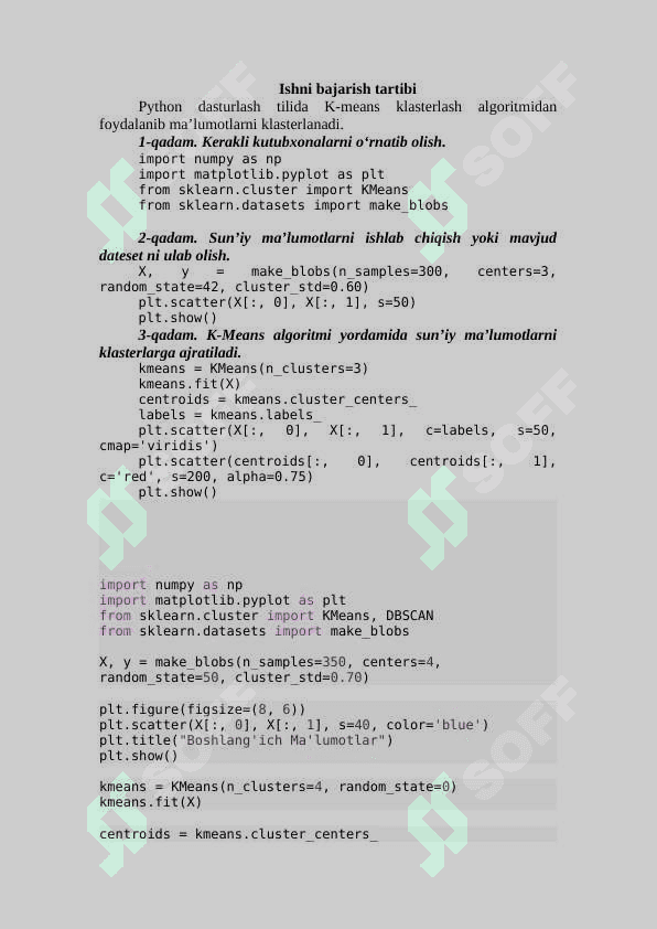 Python dasturlash tilida K-means klasterlash algoritmidan foydalanib ma’lumotlarni klasterlash. 2