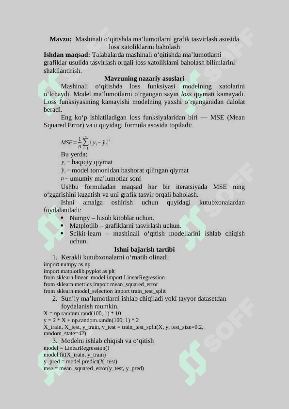 Mashinali o‘qitishda ma’lumotlarni grafik tasvirlash asosida loss xatoliklarini baholash 2