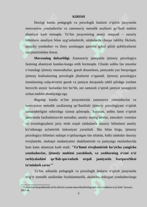 Ijtimoiy psixologiyani o'qitishning metodik usullari 2