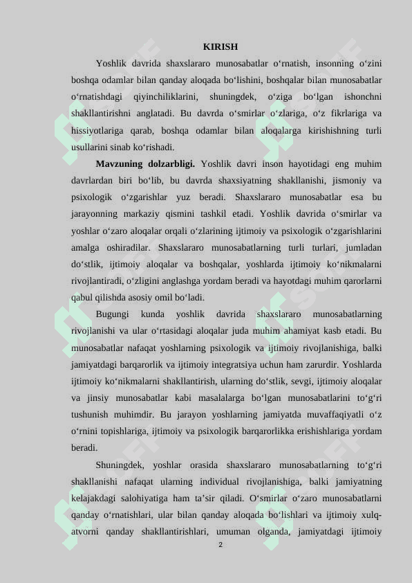 Yoshlik davrida shaxslararo munosabatlar 2