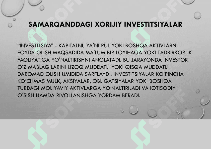 SAMARQANDDAGI XORIJIY INVESTITSIYALAR 2