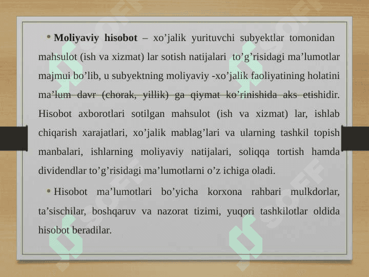 Moliyaviy hisobotning turlari va tarkibi. 1