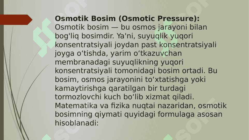 Osmos. Raul qonunlari. Eritmalarning fizik-kimyoviy xossalari. 4