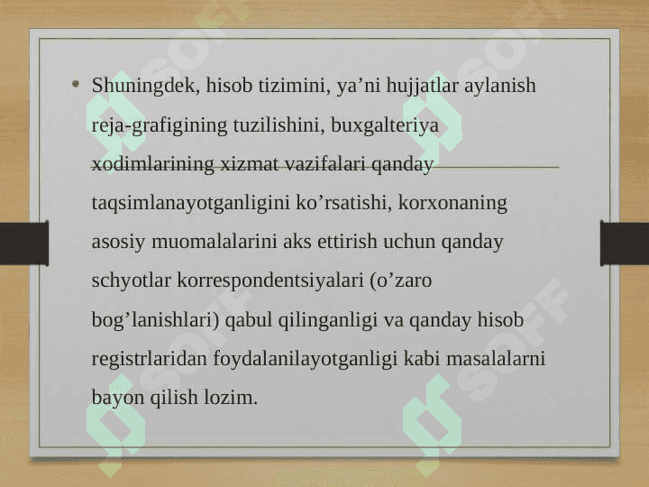 Korxonadagi bug'alteriya hisobi tizimini tashkil etilishini o'rganish 3