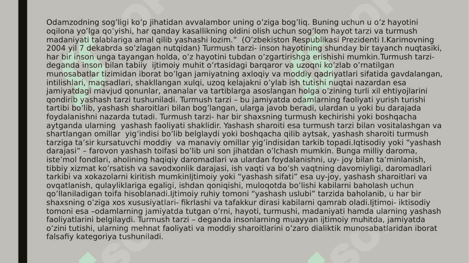 Diniy madaniy an'analarning jamiyat taraqqiyotiga ta'siri.Sog'lik oliy qadriyat. 7