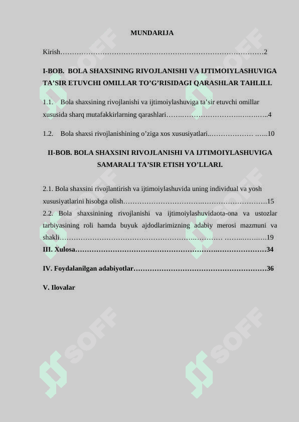 Bola shaxsinining rivojlanishi va ijtimoiylashuvi - KURS ISHI 2