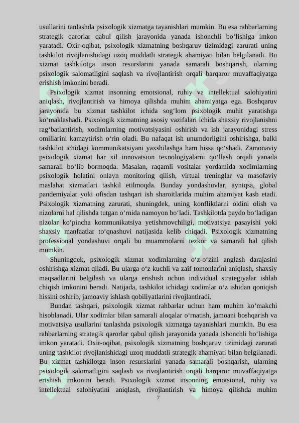 Boshqaruv jarayonida psixologik xizmat va uning samaradorligi 7