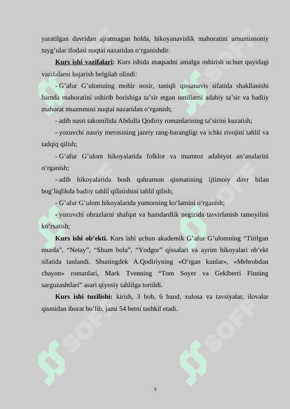 G’afur G’ulomning hikoyanavislik mahorati  -  KURS ISHI 5