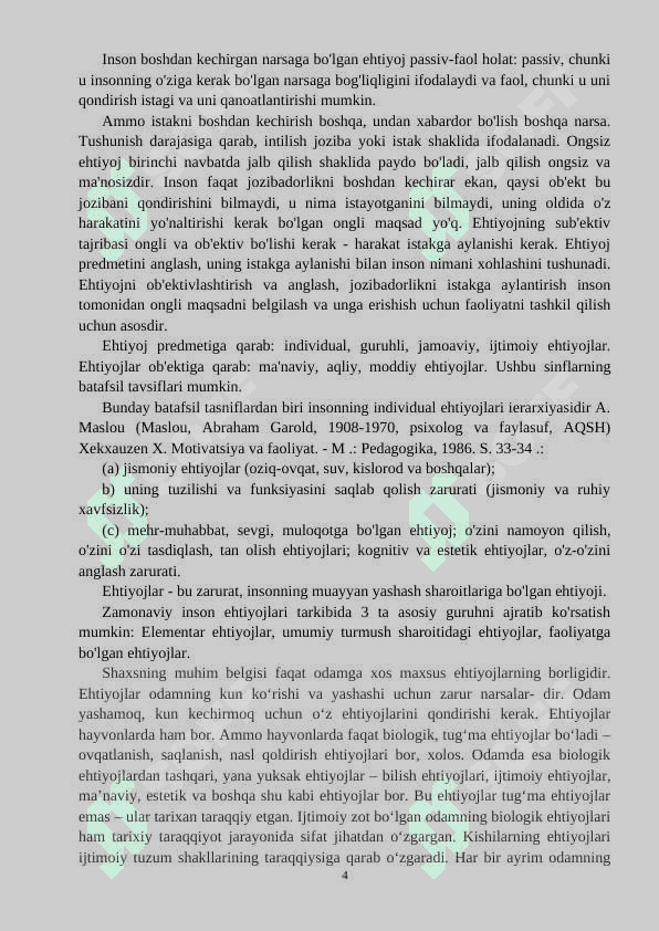 Insonning ehtiyojlari -  КУРС ИШИ 4