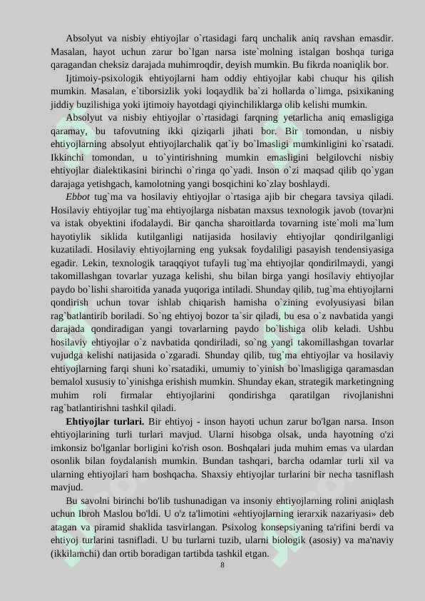 Insonning ehtiyojlari -  КУРС ИШИ 8