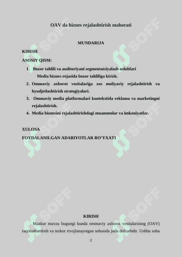 OAV da biznes rejalashtirish mahorati 2