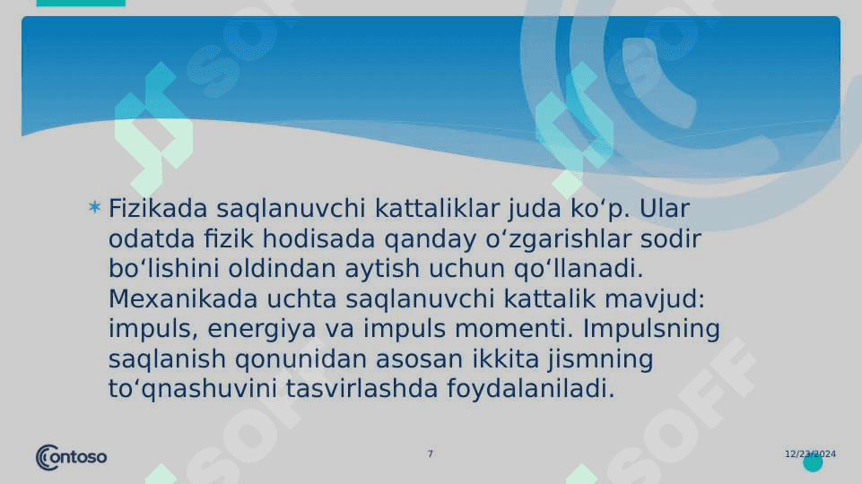 Mexanikaning saqlanish qonunlari 7