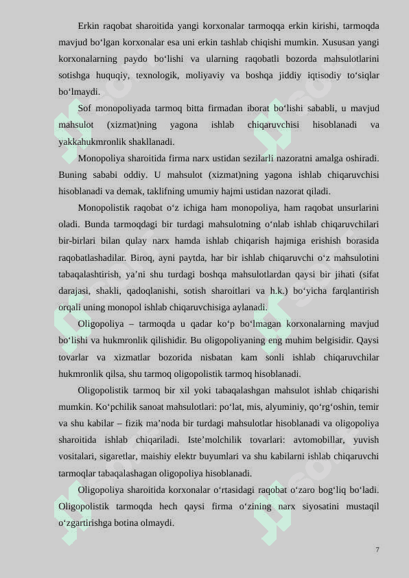 Raqobat - bozor iqtisodiyotini harakatlantiruvchi kuch sifatida 7