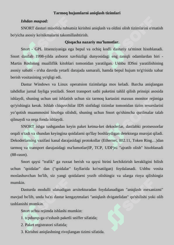 Tarmoq hujumlarni aniqlash tizimlari 2