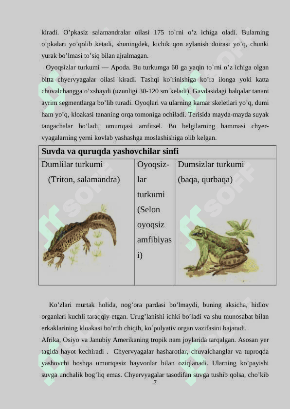 Suvda hamda quruqlikda yashovchilarning kelib chiqishi va evolutsiyasi 7