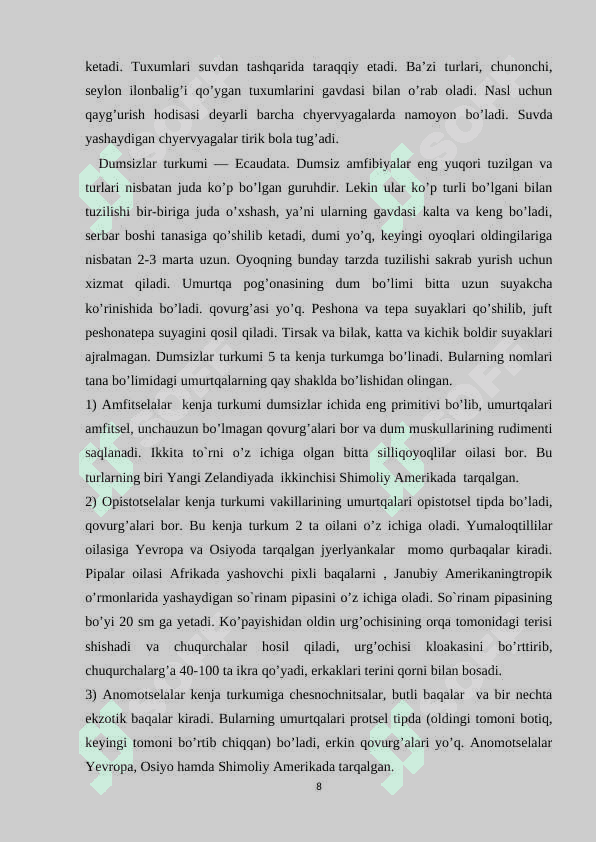 Suvda hamda quruqlikda yashovchilarning kelib chiqishi va evolutsiyasi 8