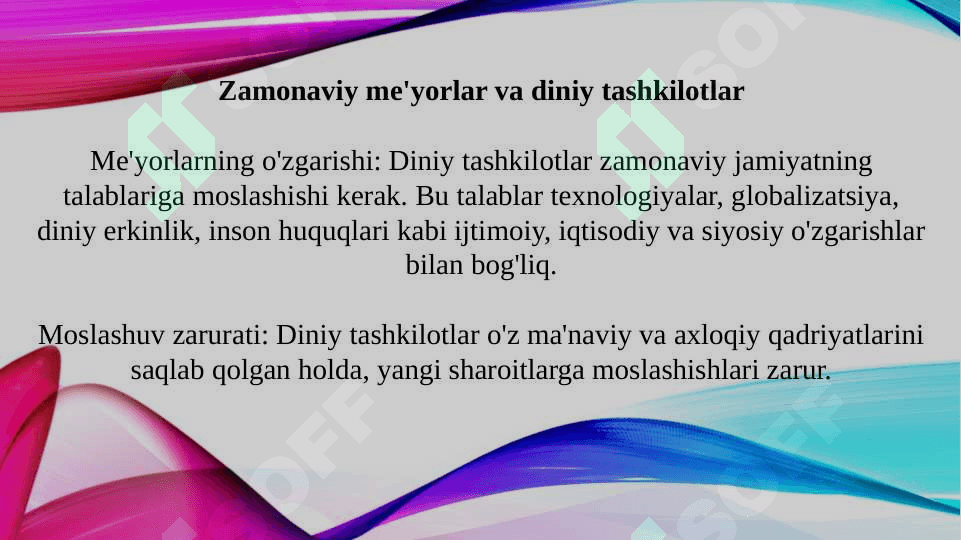 Diniy tashkilotlarning zamonaviy me'yorlari moslashuvining mohiyati 3