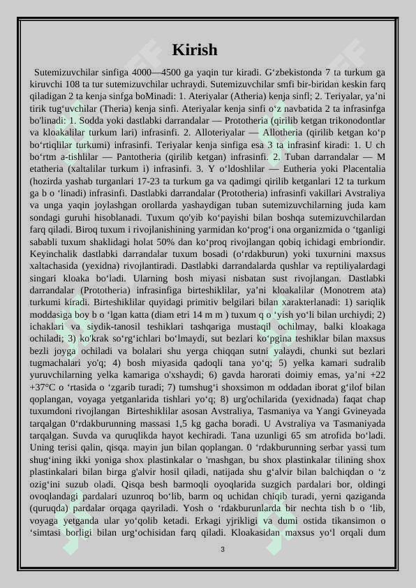 Tuxum qo’yuvchi sutemizuvchilarning hayoti 3