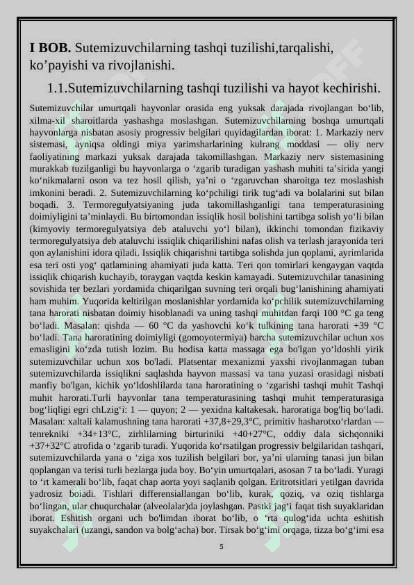 Tuxum qo’yuvchi sutemizuvchilarning hayoti 5