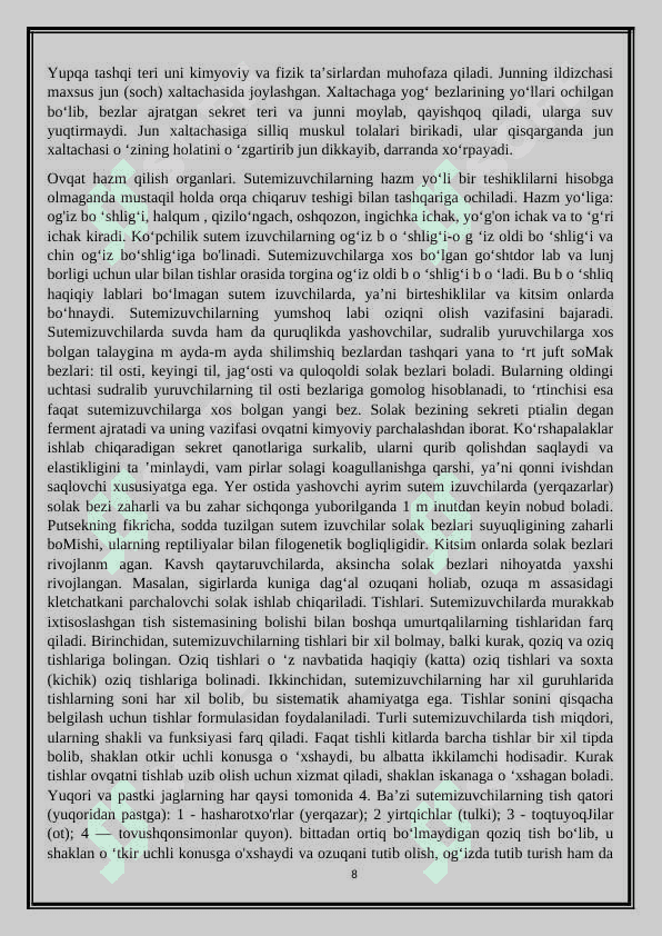 Tuxum qo’yuvchi sutemizuvchilarning hayoti 8