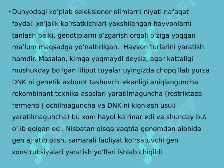 Transgen hayvonlar yaratish usullarini o'rganish 2