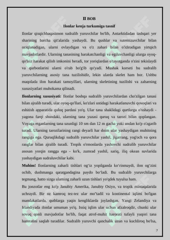 O’zbekistonning zaharli ilonlari, ularning tarqalishi va ahamiyati 7