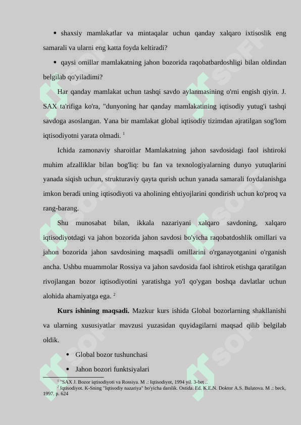 Global bozorlarning shakllanishi va ularning xususiyatlar 4