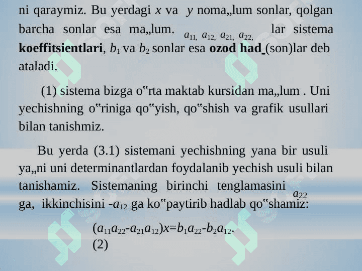 Chiziqli  tenglamalar sistemasini  yechishning Kramer USULI 8